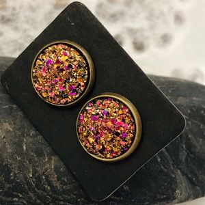 Orange Raspberry Faux Druzy 12 mm Earrings Pierced